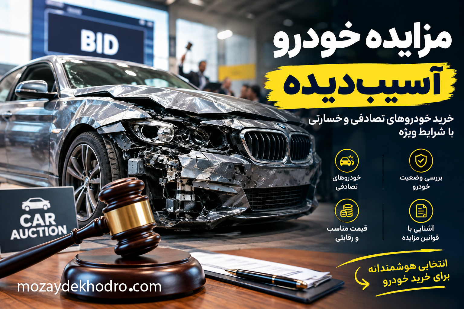 مزایده خودرو آسیب‌دیده؛ راهنمای خرید خودروهای تصادفی و خسارتی
