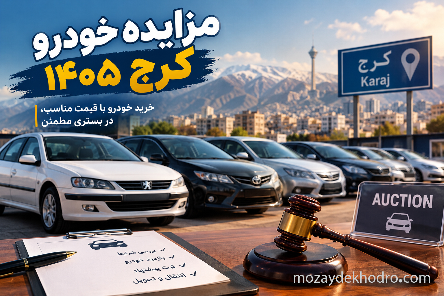مزایده خودرو کرج ۱۴۰۵؛ راهنمای کامل خرید خودرو از مزایده